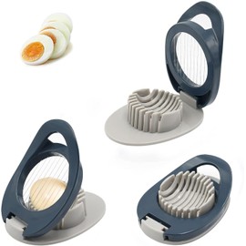 Eierschneider, Profi Eierteiler Schneiddrähte aus Edelstahl Spülmaschinenfest, 2 In 1 Eischneidewerkzeug,zum gleichmäßigen Schneiden von gekochten Eiern, Kiwi-Banane und Erdbeere, Weiche Speisen(Blau)