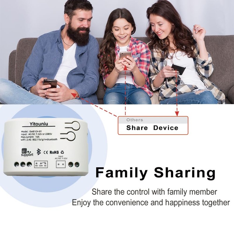 EWeLink 1CH WiFi Smart Switch Point/Self-Locking Relay Switch 7-32V, Mobile