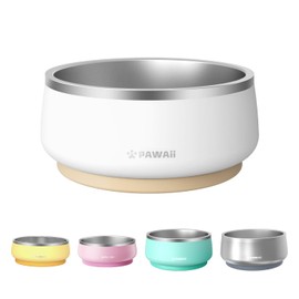 Pawaii Dog Food and Water Bowl with Non - Slip Rubber Base, Metal Insulated Stainless Steel Dog Bowls with ID Tag, Double - Wall, Durable and Dishwasher - Safe for All Dogs (34oz)