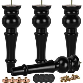 Btowin 11.2 Inch / 28cm Solid Wood Furniture Legs, 4 Pcs Large Turned Black Wooden Bun Feet, Threaded M8 Hanger Bolt & Mounting Plate & Screw Sofa Cabinet Ottoman Couch TV Stand Bed
