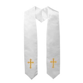 IvyRobes Adults' Traditional Choir Stole with Embroidery Cross 60" White