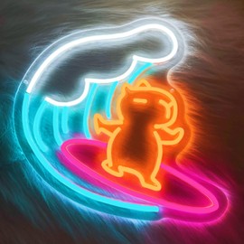 Capybara Surfing Neon Sign for wall decor Capybara Led Neon Sign Cute Animal with Surfing Neon Light for Children's Room Party Decor Birthday Gifts (14.2in*13.6in)