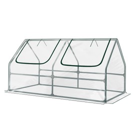 Aoodor 4 x 2 x 2 ft Mini Greenhouse with 2 Zipper Doors, Water Resistant, UV Protected for Flowers, Vegetables and Herbs, Transparent