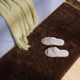 Amearea Shag Fluffy Runner Rug for Bedroom Girls Living Room, 2x6 Feet Extra Soft and Fuzzy Shaggy Rugs, Non Slip, Indoor Floor Long Carpet Mat for Boys Nursery Home Decor, Brown