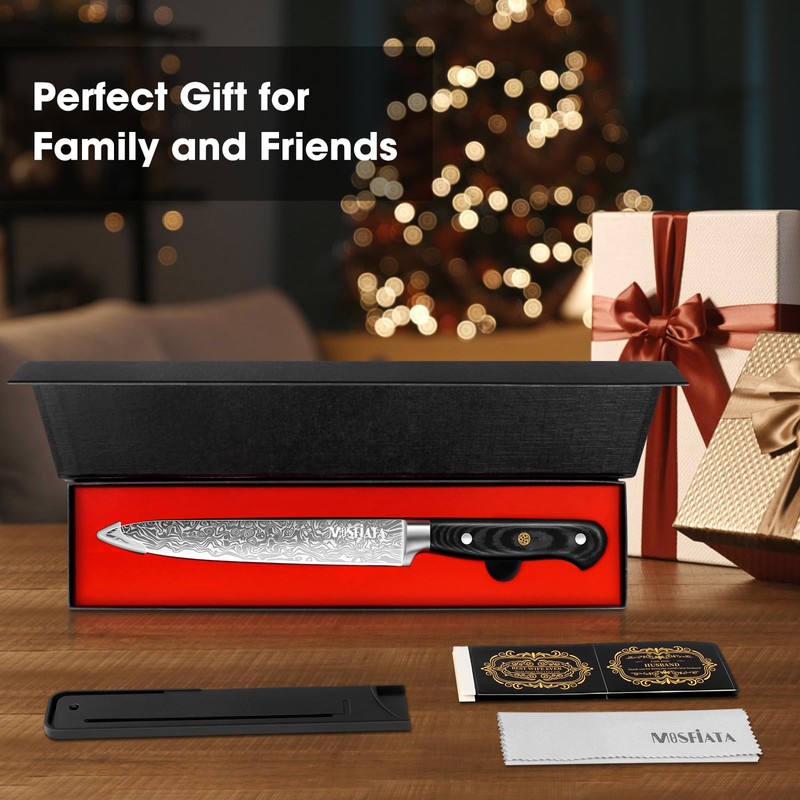 MOSFiATA 8 inch Carving Knife，Stainless Steel Brisket Slicing Knife for