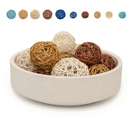 VELOVA Large White Concrete Decorative Bowl with 24 Decorative Balls, Fruit Key Holder Bowls Boho Modern Home Decor Accent for Dining Room Centerpiece Living Room Coffee Table Shelf Entryway Rattan