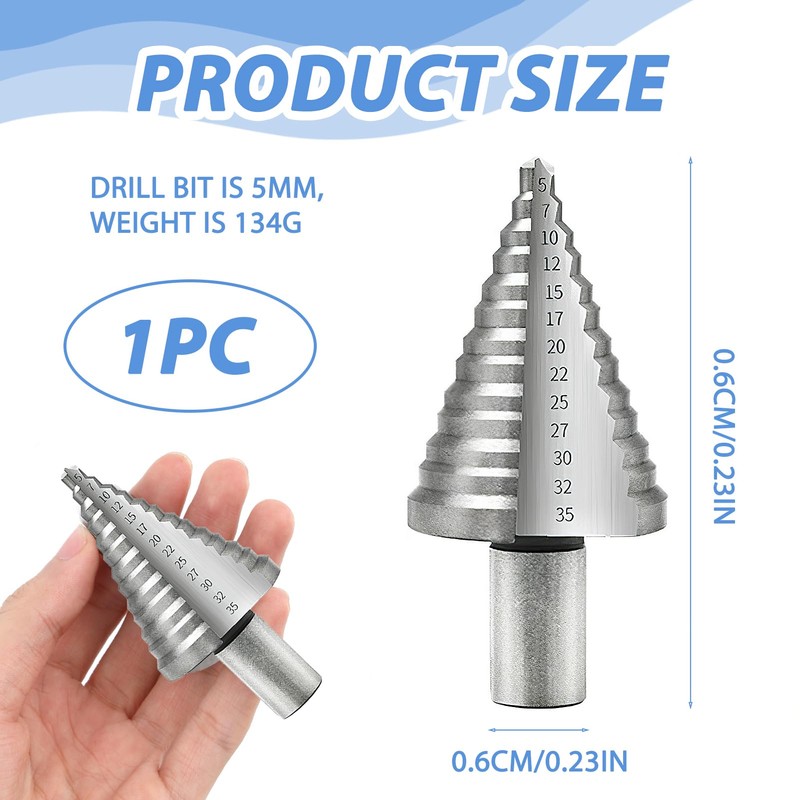 Step Drill, Peeling Drill 5-35 mm, HSS Stainless Steel, 15