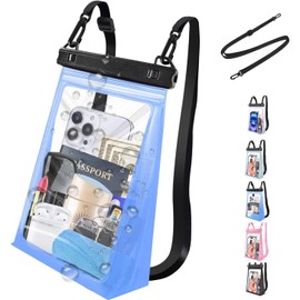 Bolsa Grande Impermeable para Teléfono Celular,Impermeable con Tira De Sellado,Bolsa Seca para Teléfonos Celulares para Todos Los Dispositivos,Adecuada para Playa (Azul translúcido)