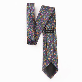 Alizeal Mens Light Colored Floral Necktie and Pocket Square Small Flower Colorful Wedding Party Tie Set, Teal+Orange+Magenta