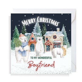 Second Ave Boyfriend Christmas Polar Bear Square Xmas Holiday Festive Greetings Card