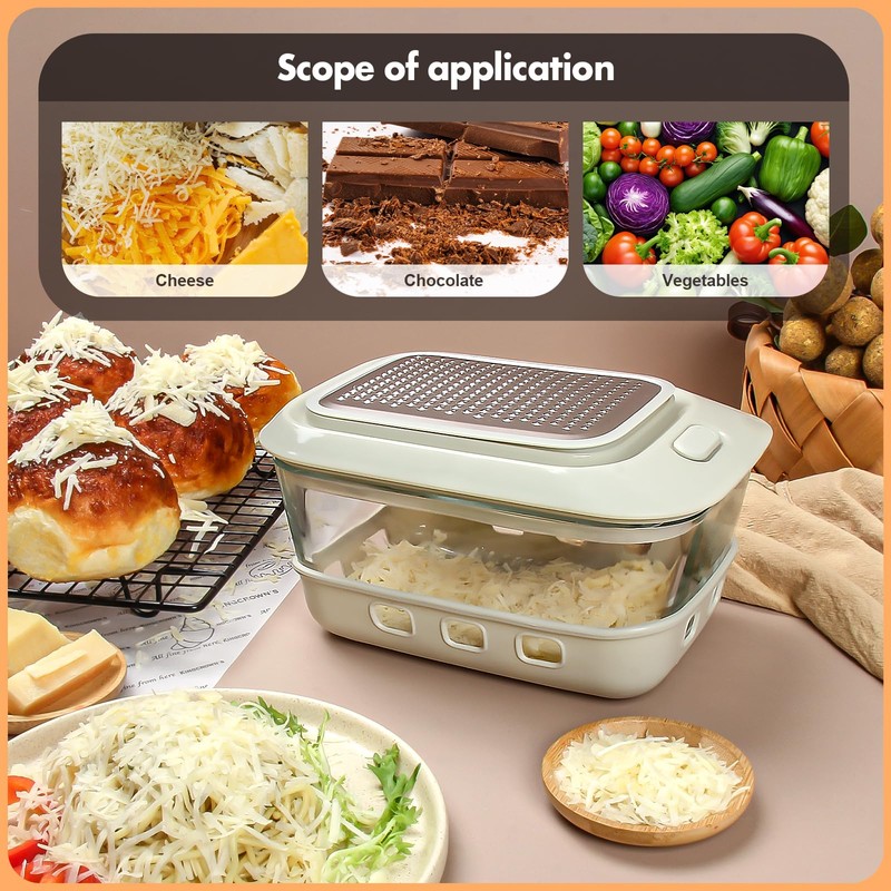 Glass Cheese Grater with Container and Lid, 46OZ Airtight Cheese