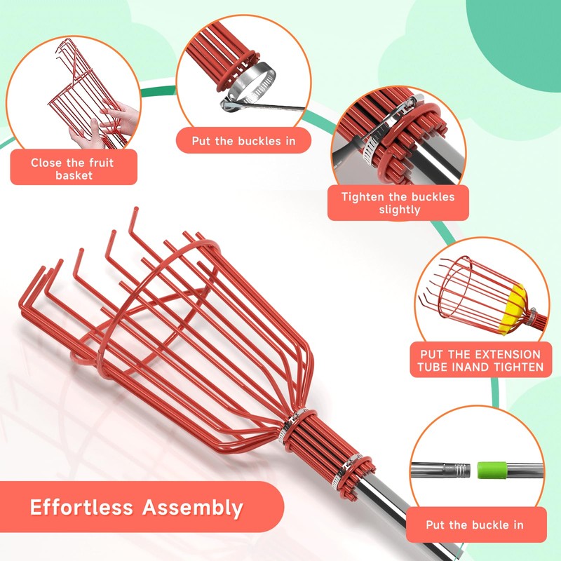 SHOUNAJIA 5-13FT Fruit Picker, Adjustable Long Handle Fruit Picker Pole