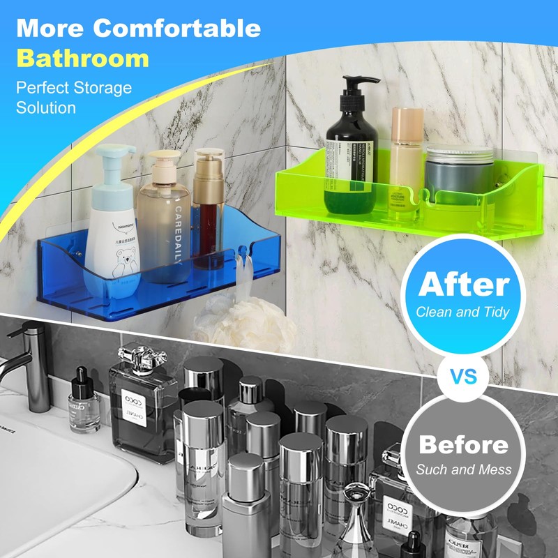 YAWSOUP Acrylic Bathroom Organizer Shelves Wall Mounted Shower Caddy Adhesive