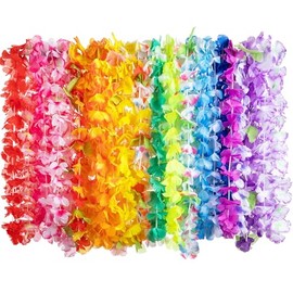 Hawaiian Leis Set, Thickened Hawaiian Leis with 4 Flower Colors, Includes 4 Flower Hair Clips, 36-Inch, Tropical Party Accessory, Comfortable and Durable