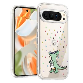 Unov Case Compatible with Pixel 9 Pro XL Case Clear with Design Soft TPU Shock Absorption Slim Embossed Pattern Protective Back Cover (Rainbow Dinosaur)
