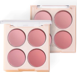 Blushers for Cheeks Make Up, 4-In-1 Pink Blush Palette, Matte Powder Blush, Natural Peach Highly Pigmented Long-Lasting Blendable Blusher Palette for Women, Suitable for All Skin Tones
