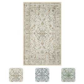 LIVEBOX Washable Rugs, 3x5 Non-Slip Rug for Bedroom, Neutral Beige Floral Retro Boho Rug Low-Pile Vintage Lightweight Area Rugs for Entryway Kitchen Bathroom Living Room