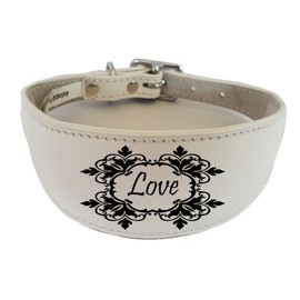Dog collars Whippet Collar Greyhound Collar Italian Greyhound Collar Padded Backing Love Engraved D18 (10-12 inch (25cm-30cm), White)