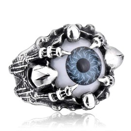 ZMY Home Men's Fashion Jewelry Stainless Steel Rings, Punk Demon Evil Eye Skull Ring for Men (Grey, 8)