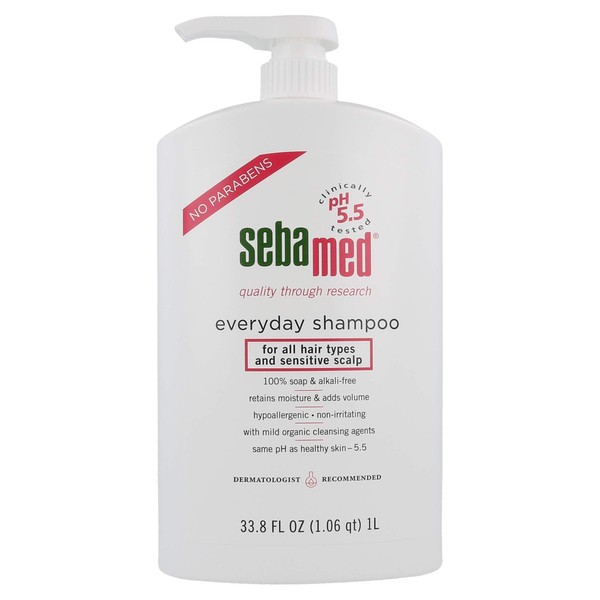 Sebamed Everyday Shampoo for All Hair Types and Sensitive Scalp Hypoallergenic Dermatologist Recommended pH 5.5 Soap and Alkali Free for Soft and Healthy Hair (1 Liter)
