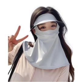 Sun Protection Face Mask for Women Summer UV Protection Cycling Sun Hat Mask Integrated Neck Guard Thin Facekini (Grey)