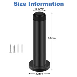 Door Stoppers, 3.4 Inch Black Door Stops with Thick Rubber Bumper,Wall Mounted,Stainless Steel Heavy Duty Door Stops for Skirtings, Modern Indoors Outdoors Doorstops Wall PProtector, 2 Pack
