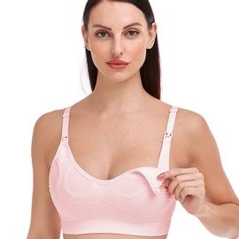 GXXGE Nursing Bra Support Pumping Bra Hands Free All in One Maternity Bra Comfortable Breast No Pad Pumps Bra, Pink, XX-Large