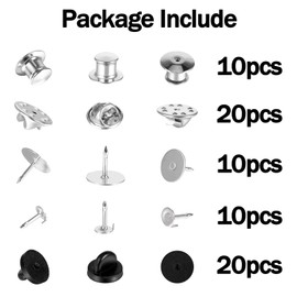 Locking Pin Backs, 70 Pcs Metal Plastic Pin Locks for Enamel Pins, Pin Backings Set Keeper Clasp Replacement with Blank Pins for Hat Pins, Brooch Pins, Lapel Pins, DIY Crafts Making (Black, Silver)