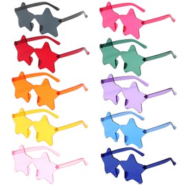 ZCOINS 10 Pair Rimless Star Shaped Sunglasses for Kids and Adults Party Bag Fillers, Coloured Novelty Festival Sunglasses for Party Accessories, Photo Booth Props, 10 Colours