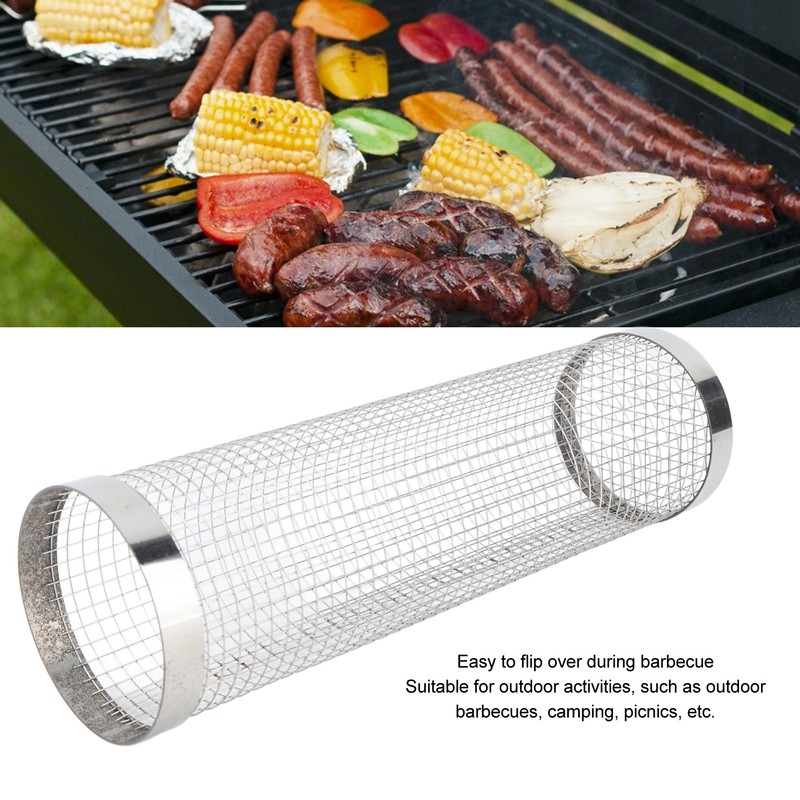 Barbecue Grilling Basket Cylinder Shaped Mesh Wire 304 Stainless Steel