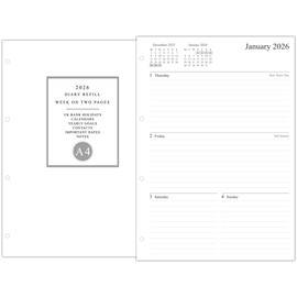 Orgnizme 2026 Diary Refill A4 Size, Week on Two Pages, Compatible with Filofax A4 Organiser, 210 x 297mm