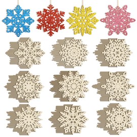 Pack of 36 Christmas Wooden Pendants, Wooden Crafts, Christmas Children, Snowflake Christmas Tree Decorations, DIY Crafts for Christmas Decoration, Gift Tags