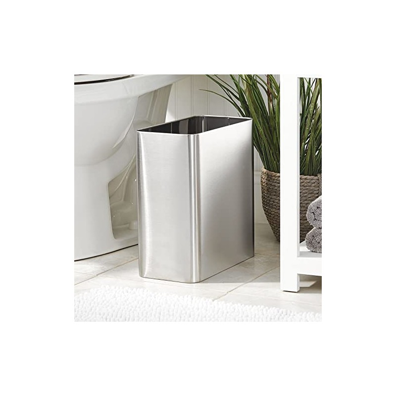 mDesign Stainless Steel Slim Rectangular Modern Metal 2.6 Gallon/10 Liter