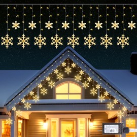 Minetom Christmas Snowflake Lights - 13ft 192LED Snowflake Icicle Lights with 16 Drops, 8 Modes and Timer, IP65 Waterproof Connectable Christmas Lights for House Eave Window Indoor Outdoor, Warm White