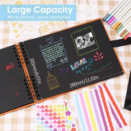 DazSpirit Photo Album Scrapbook - 80 Page DIY Memory Book with 12 Metallic Pens & 8 Photo Stickers, Holds 420 Photos - Scrapbook Kit, Perfect for Writing, Drawing, and Storing Memories(Orange)