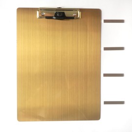 Banjiang Stainless Steel Magnetic Clipboards,Gold Clipboard with Pen Holder,Metal Clip Board with Low Profile Clip (9.2"x12.5")