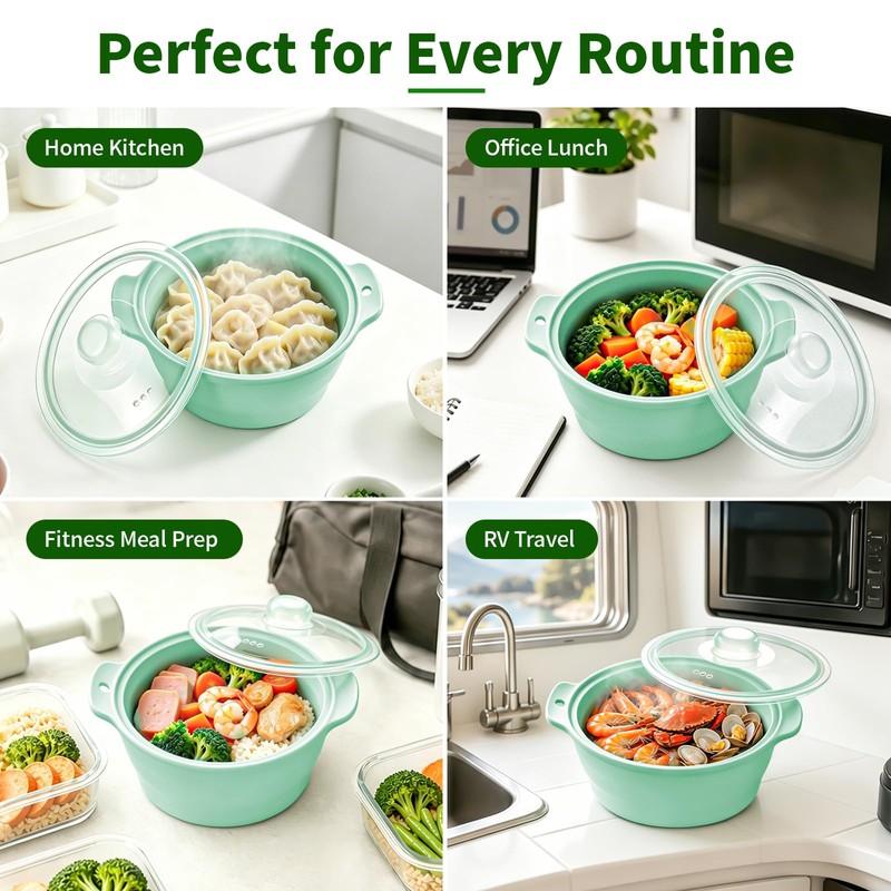 Collapsible Silicone Microwave Vegetable Steamer, 42oz Microwave Steamer with Lid