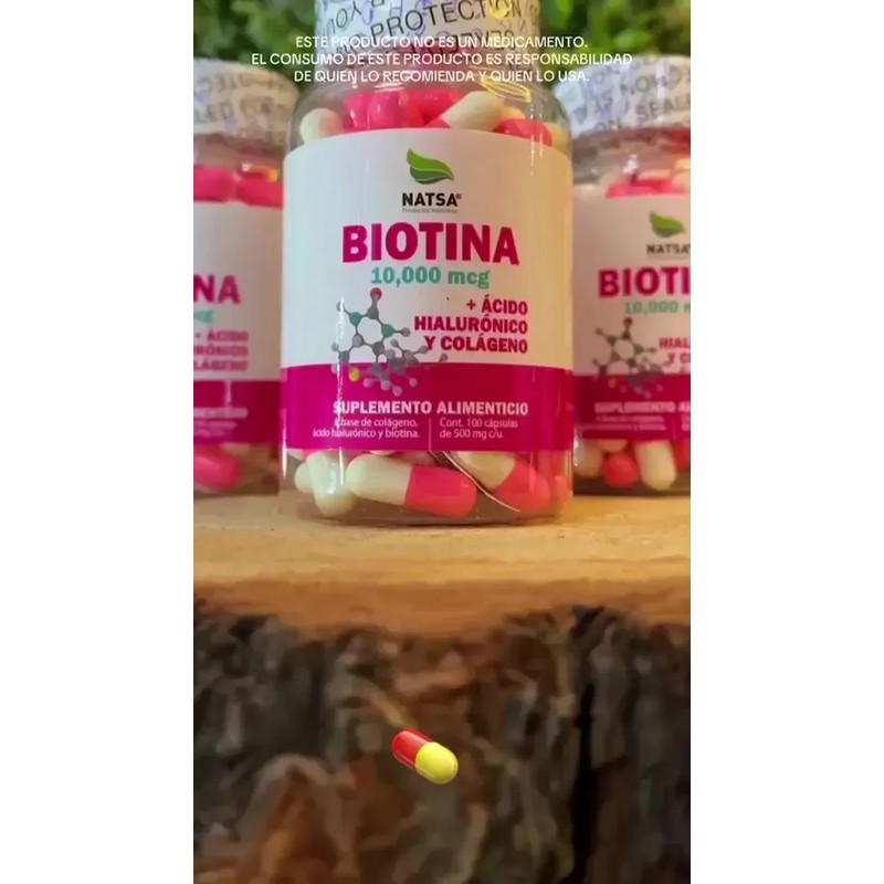 Biotina 10,000 Mcg Con Ácido Hialurónico Y Colágeno 100 Caps,