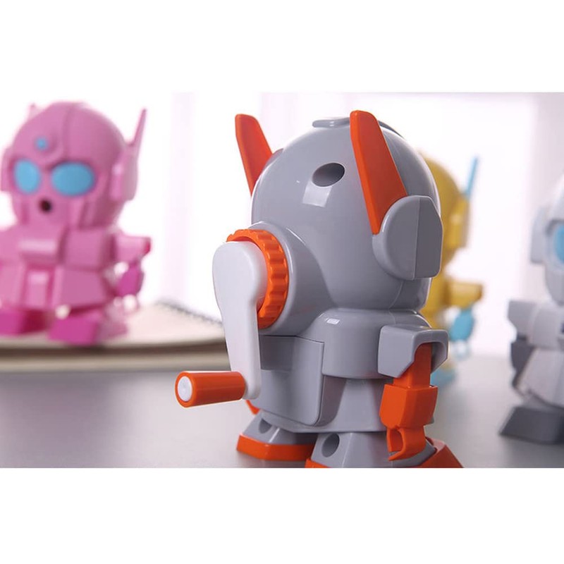 .Robot Pencil Sharpener, Manual Hand Cranking Pencil Sharpener with Cartoon
