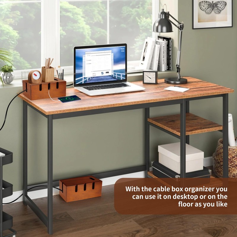 Axincardarm Wooden Cable Management Box Wood Cable Storage Organizer, Desk