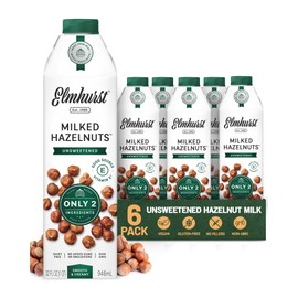 Elmhurst 1925 Unsweetened Hazelnut Milk - 32 Ounce (Pack of 6) Dairy-Free, Gluten-Free, Vegan, Kosher, Shelf Stable Milk Made with Water & Hazelnuts for Healthier, Simpler Plant-Based Alternatives
