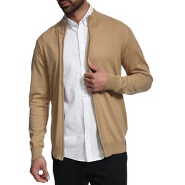 Indicode Men's Lau cardigan with stand-up collar, made of 80% cotton, cardigan for men, cornstalk, M