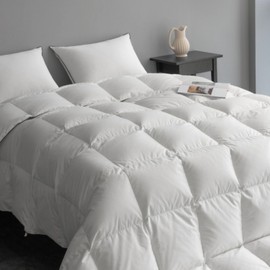 MAXICOZY Luxury Goose Feather Down Comforter Queen Size, All Seasons Duvet Insert, Ultra-Soft 750 Fill Power Bed Comforters Hotel Collection, Medium Warmth Fluffy, (90x90, White)