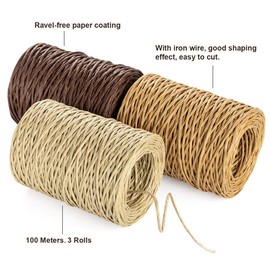 Mocraft 3 x 100 m Paper Cord Paper Wire Natural Decorative Wire Iron Wire for Crafts Floristry Diameter 2 mm (Natural Brown Dark Brown)