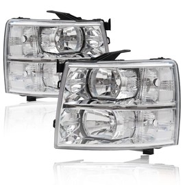 PIT66 Headlights, Compatible With 2007-2013 Chevy Silverado 1500 2500 3500 & HD(For 2500HD/3500HD, fit 2007 new body style & 2014 old body style) Clear lens Chrome Housing Clear Reflector