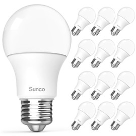 Sunco 12 Pack A19 LED Light Bulbs, [Focos para Casa], E26 Base Lamp Bulb for Bedroom Bathroom, 850 LM, 8W (60W Equivalent), 5000K Daylight, Non-Dimmable, 25000 Lifetime Hours UL