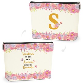 Alphabet Floral Butterfly Initial Makeup Bag, Cosmetic Bags with Zipper, Washable Monogram Roomy Toiletry Pouch, Portable Travel Make Up Brush Skincare Organizer, Rose Gifts for Women, Letter S