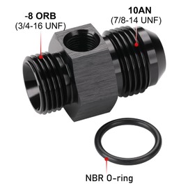 Podavelle 10AN Male Flare to 8AN -8 ORB Male with 1/8 NPT Gauge Port Fuel Pressure Fitting Adapter Aluminum Black