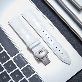 BINLUN Leather Watch Strap Quick Release Strap with Silver Butterfly Deployment Buckle 12mm 13mm 14mm 16mm 17mm 18mm 19mm 20mm 21mm 22mm 23mm 24mm Watch Band for Men Women (White,13mm)