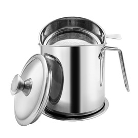 Zalaxt Bacon Grease Container With Strainer, 1.3L Grease Strainer and Container with Dust-Proof Lid, 304 Stainless Steel Oil Filter Storage with Fine Mesh 1.3L